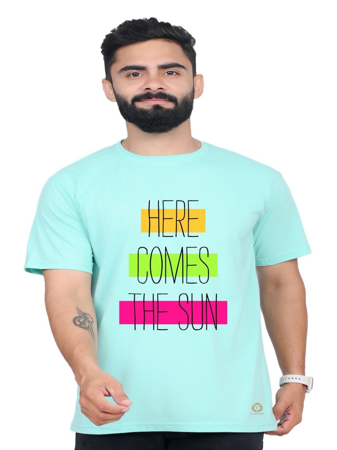 

TAJNAN Men Typography Printed Round Neck T-shirt, Turquoise blue