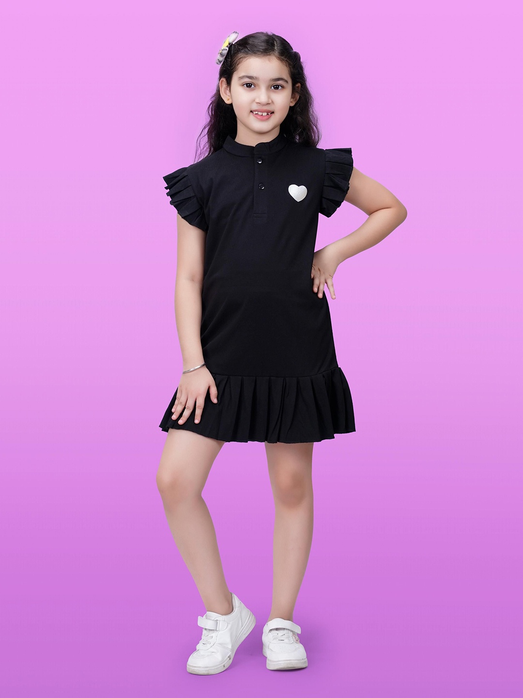 

BAESD Girls Flutter Sleeve Cotton Drop Waist Dress, Black