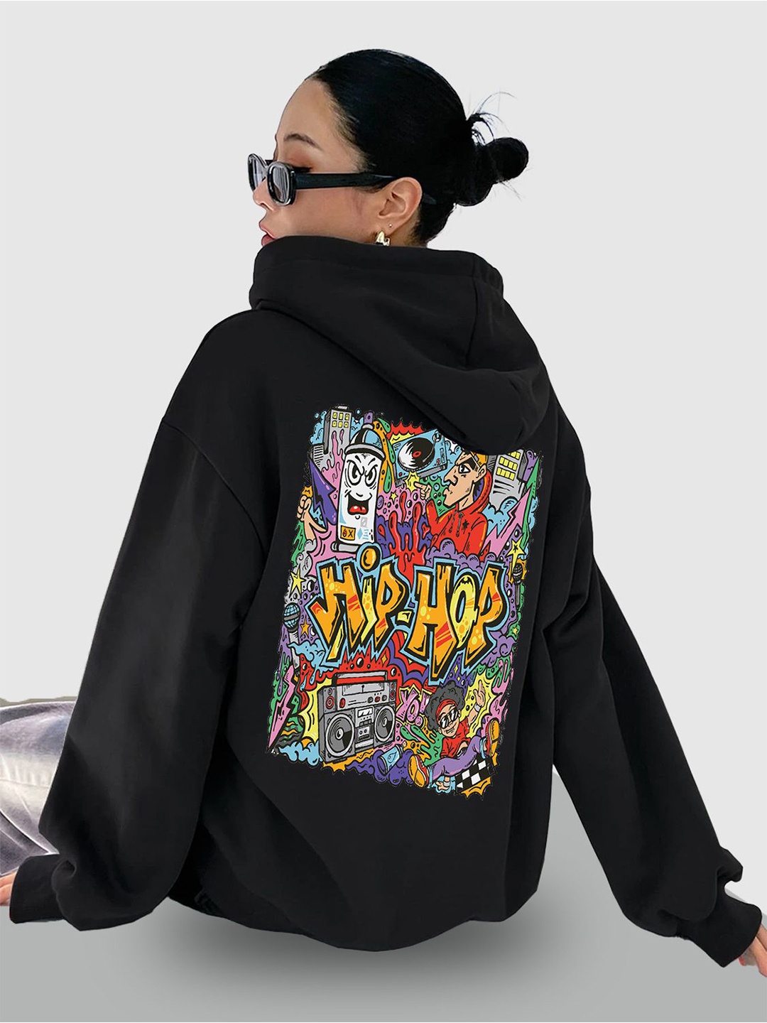 

THALASI Women Printed Hooded Sweatshirt, Black