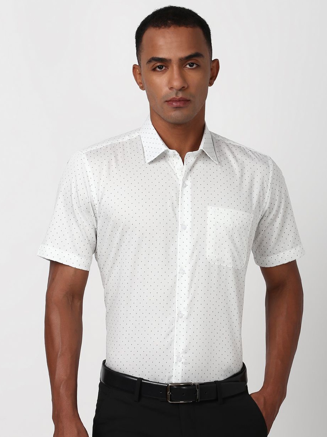 

Peter England Men Micro Ditsy Printed Cotton Opaque Formal Shirt, White