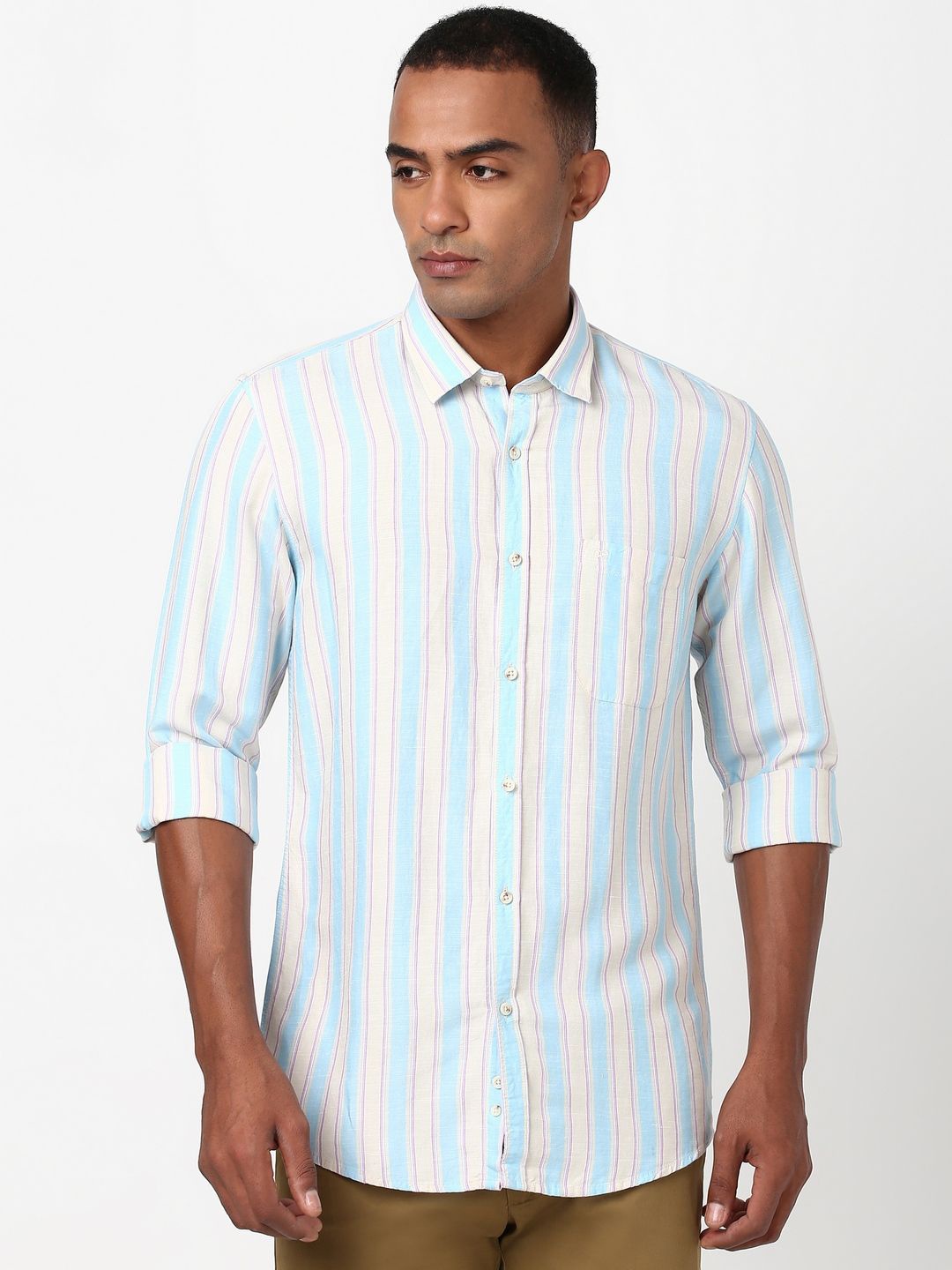 

Peter England Casuals Men Slim Fit Striped Casual Shirt, Blue