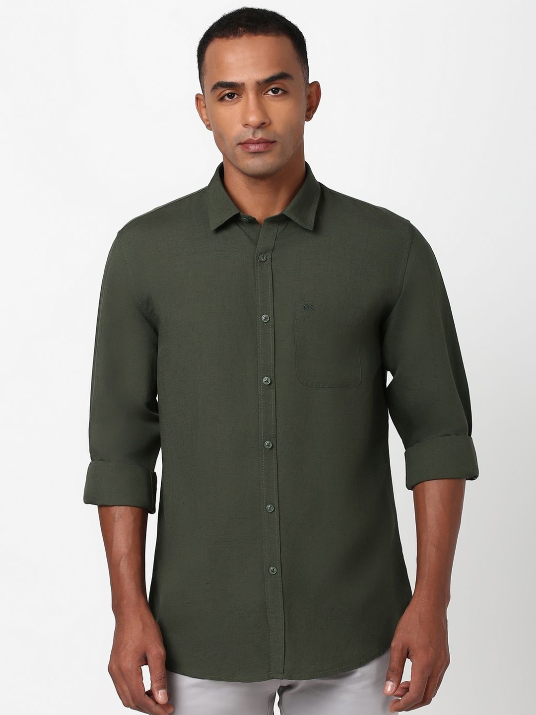 

Peter England Casuals Men Slim Fit Casual Shirt, Olive