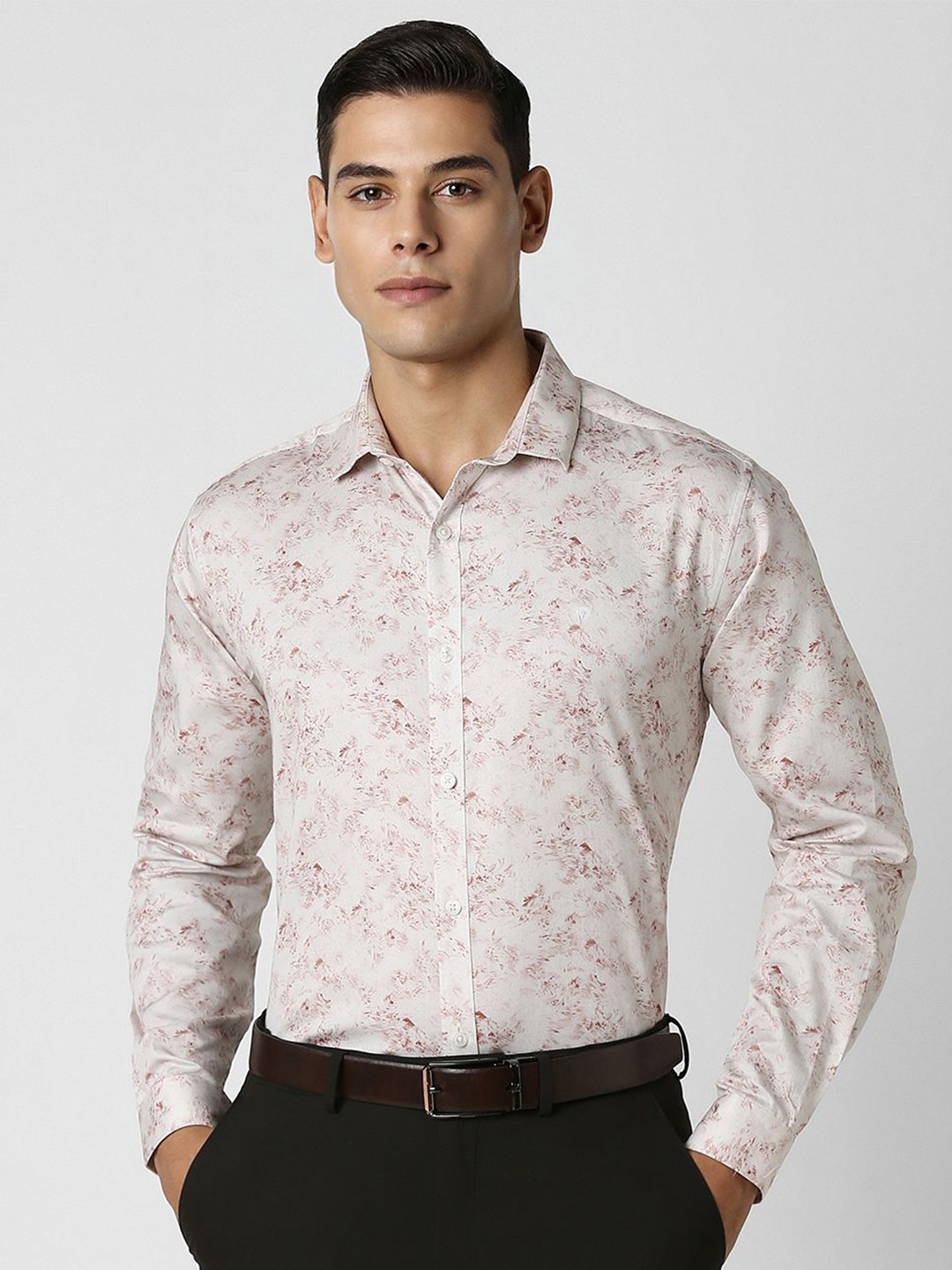 

V Dot Men Slim Fit Floral Printed Cotton Opaque Shirt, White