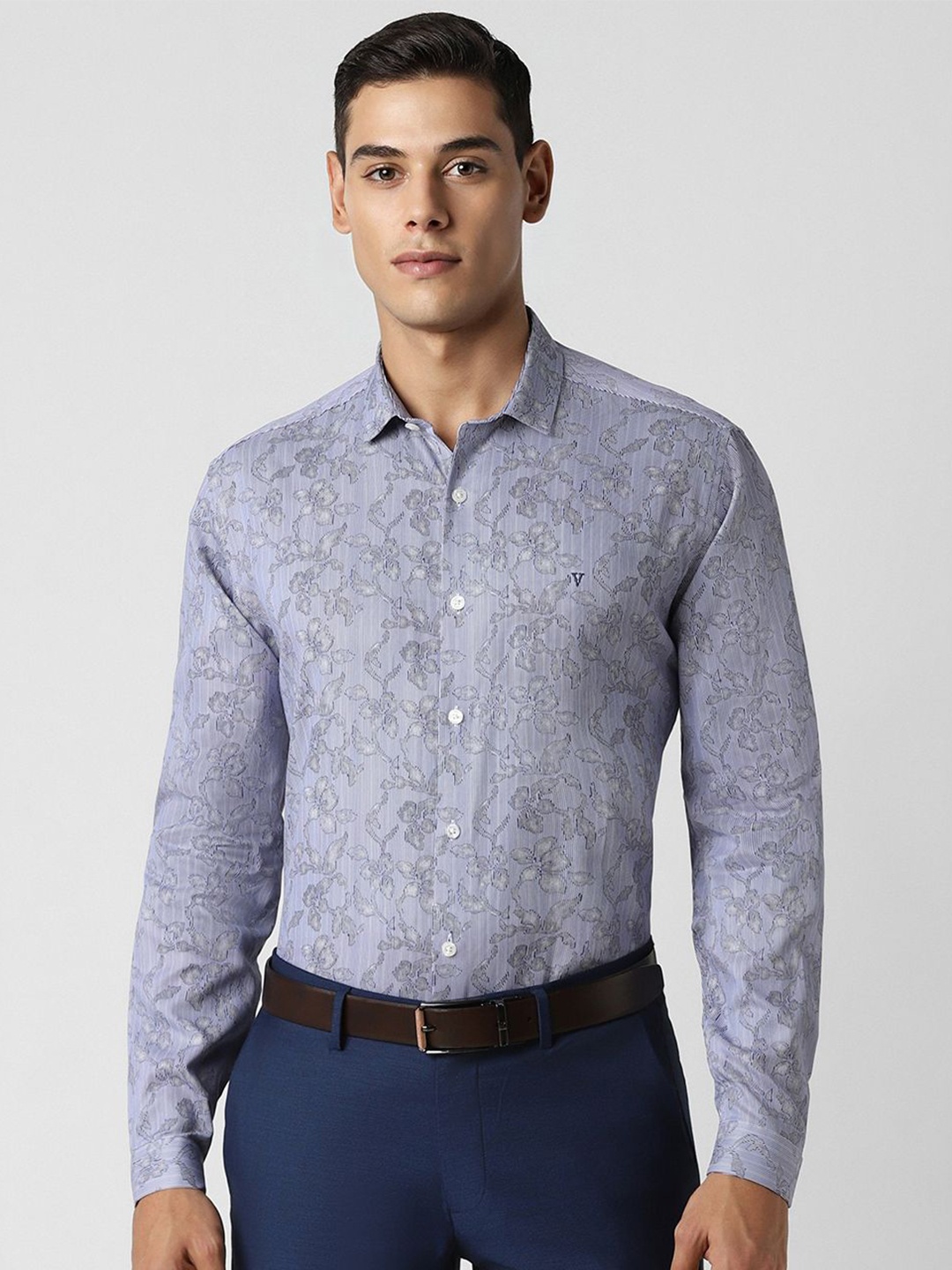 

V Dot Men Slim Fit Floral Opaque Printed Party Shirt VDSFESLFO18492-Blue