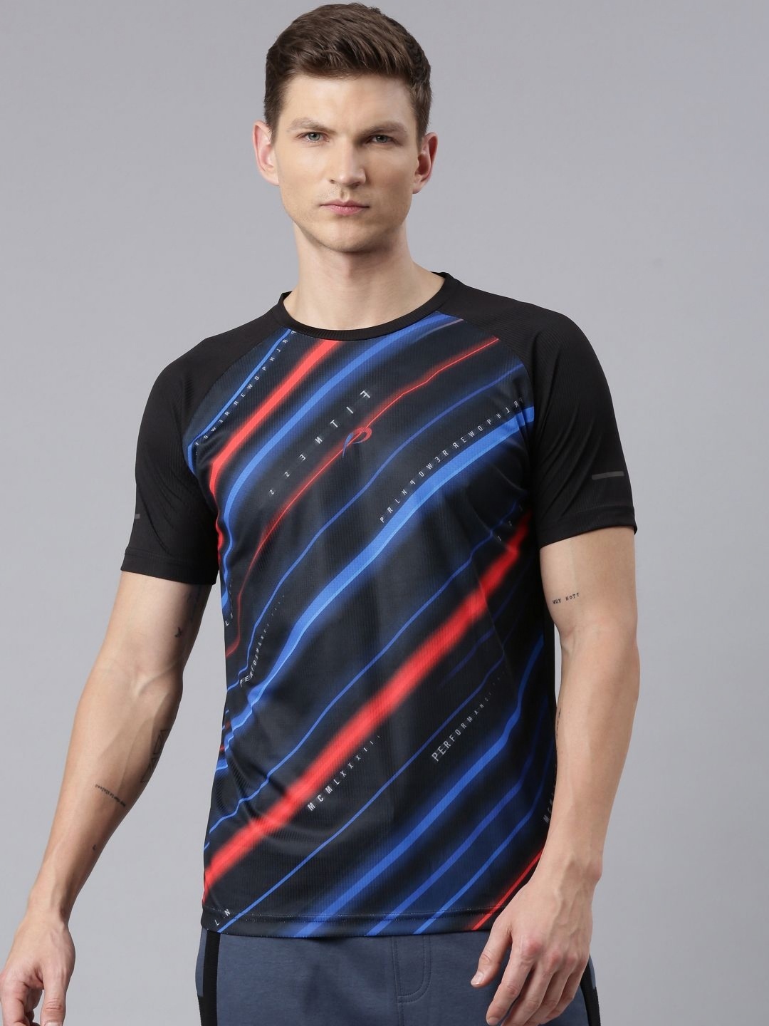 

Proline Men Striped Applique T-shirt, Black