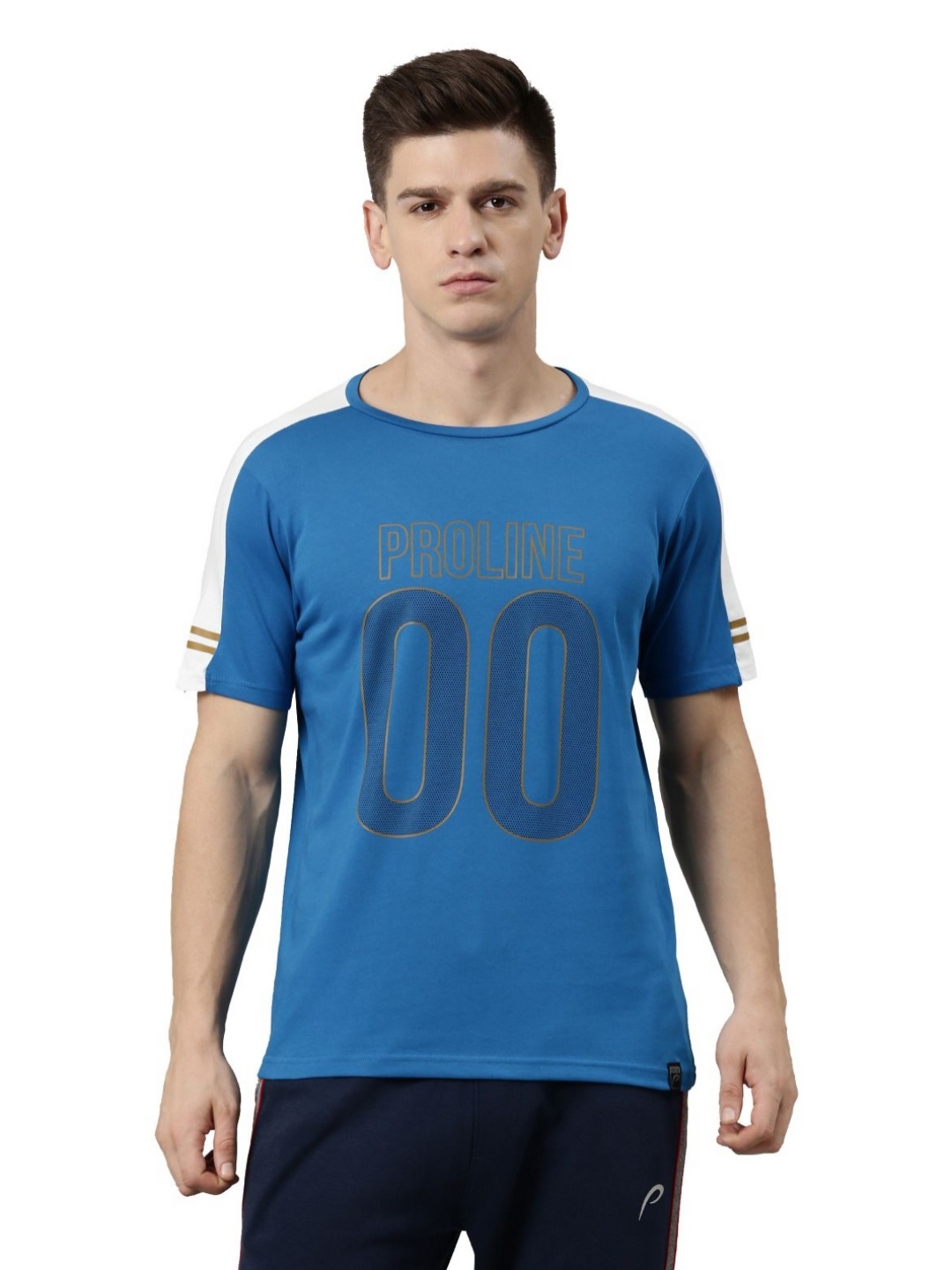 

Proline Men Varsity Printed Monochrome Applique T-shirt, Blue