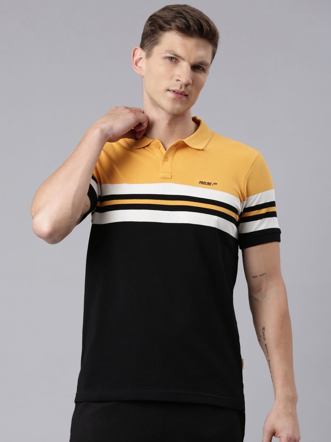 

Proline Men Striped Polo Collar Applique T-shirt, Yellow