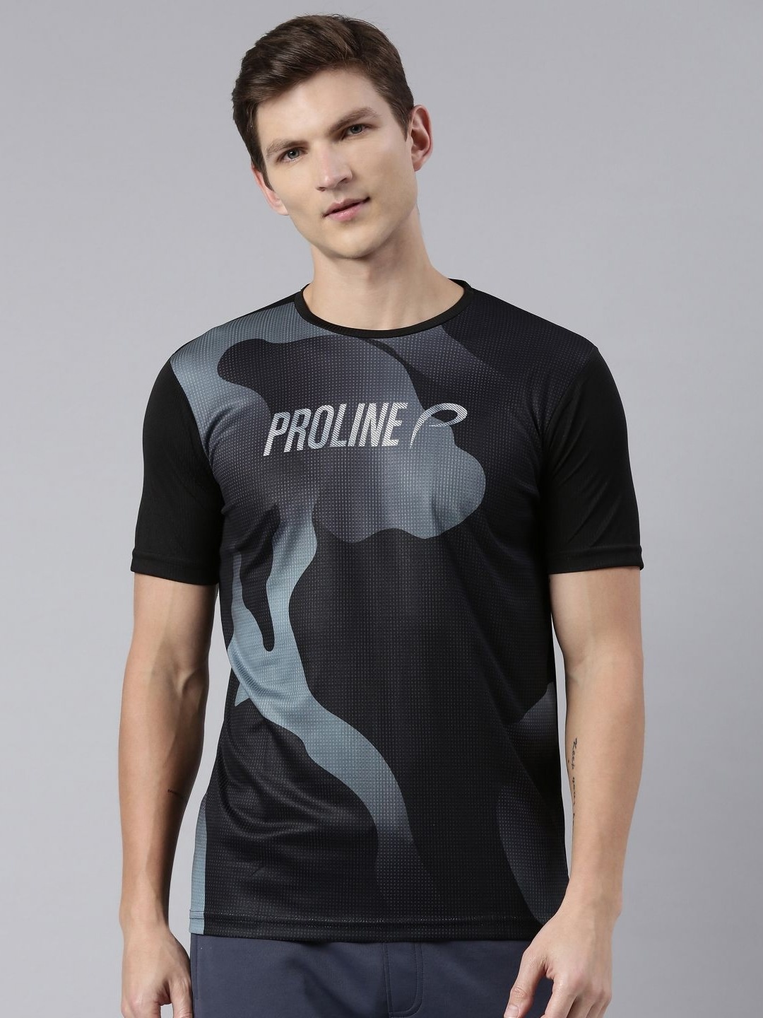 

Proline Men Printed Raw Edge T-shirt, Black