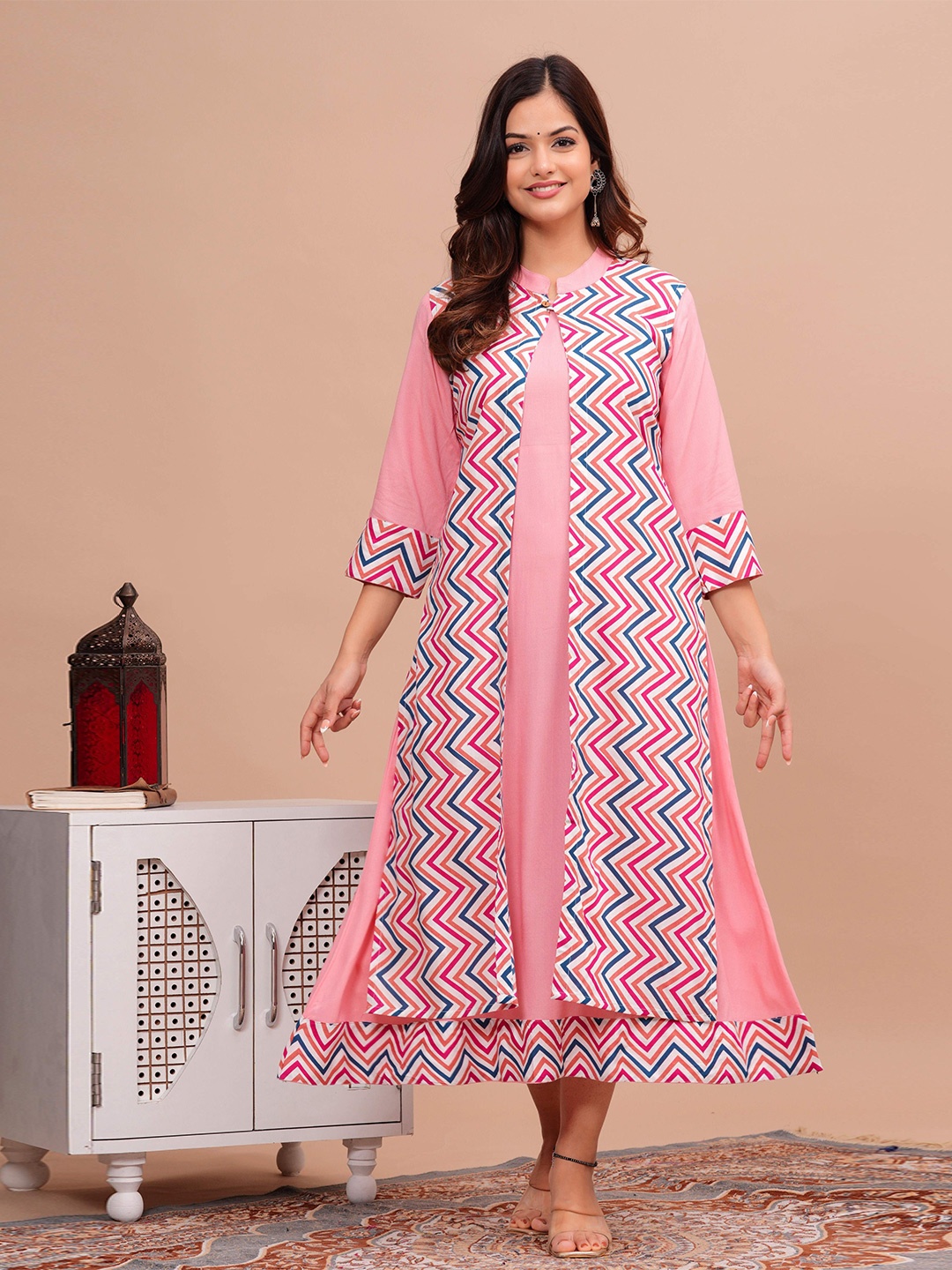 

SRFA A-Line Ethnic Dress With Jacket, Pink