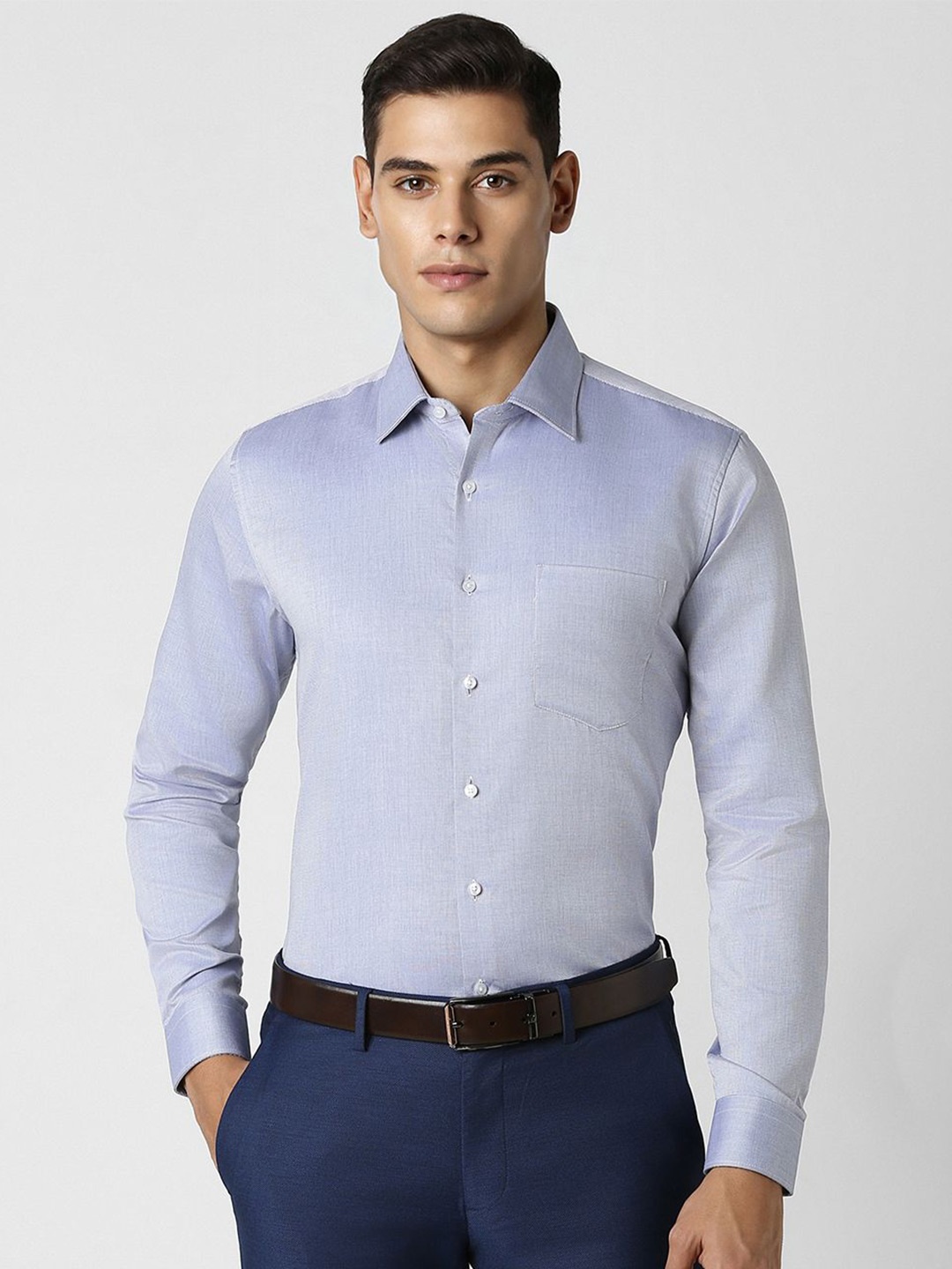 

Van Heusen Men Opaque Solid Spread Collar Party Pure Cotton Shirt, Blue