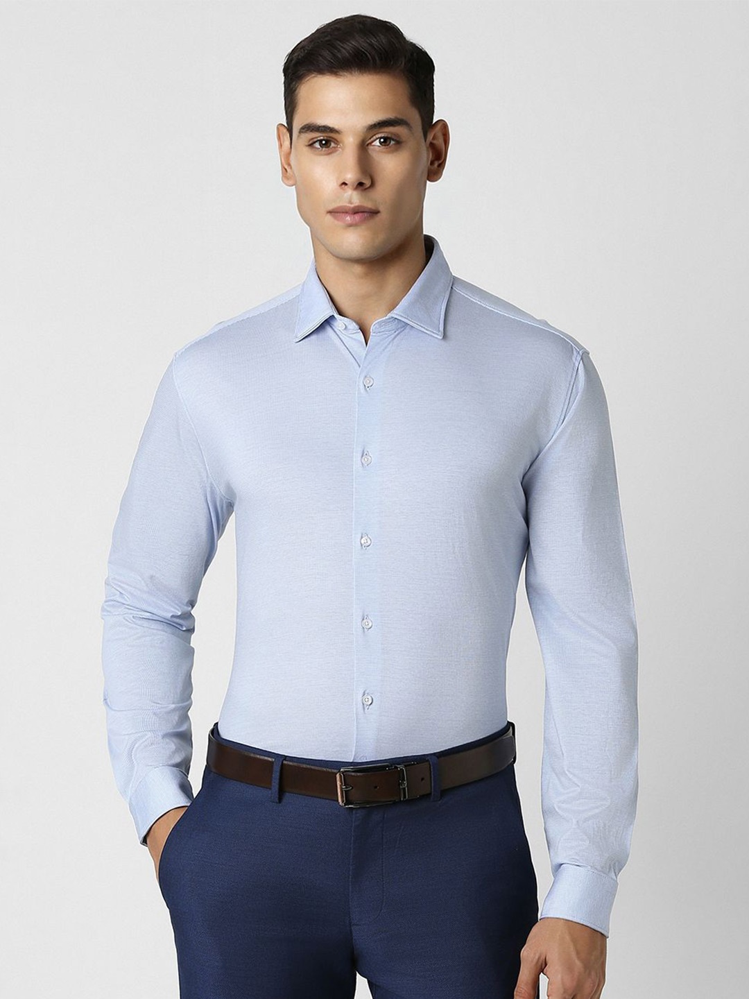 

Van Heusen Men Opaque Textured Spread Collar Formal Pure Cotton Shirt, Blue