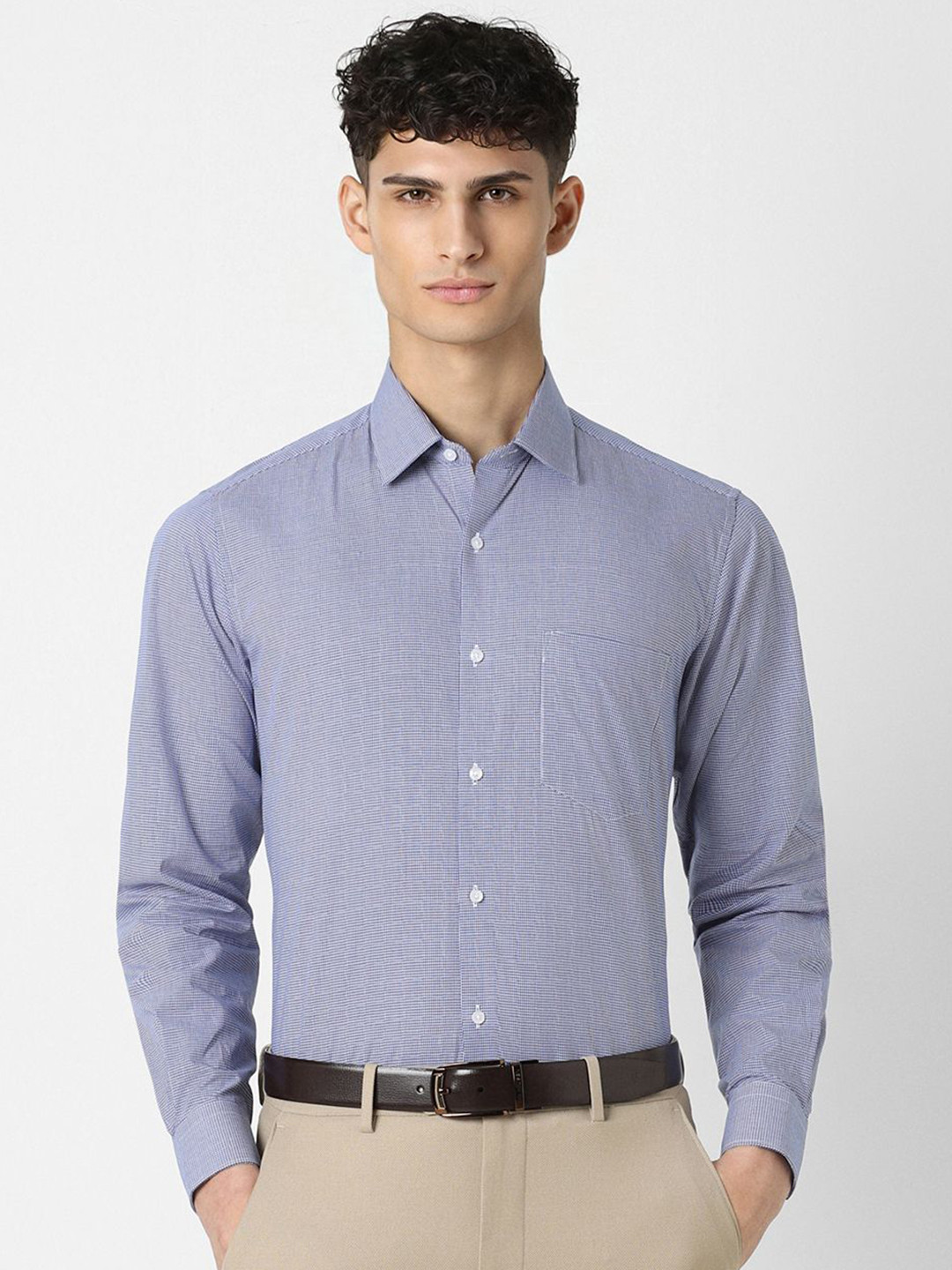 

Van Heusen Men Micro Checked Pure Cotton Casual Shirt, Blue