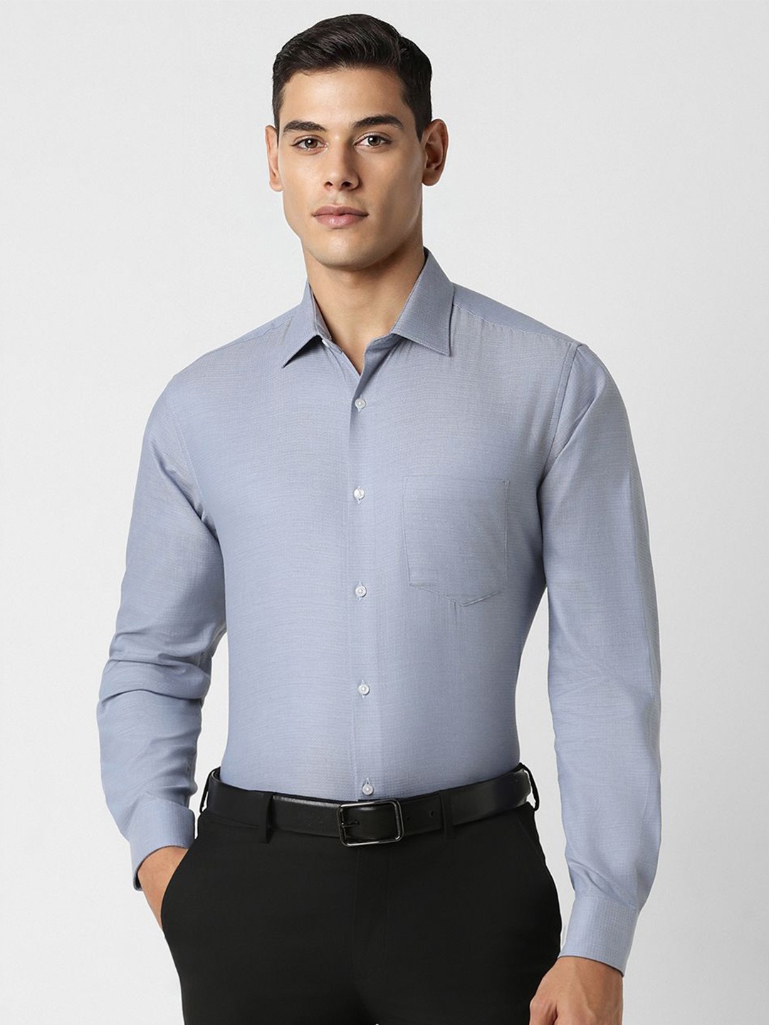 

Van Heusen Men Opaque Abstract Printed Spread Collar Party Pure Cotton Shirt, Blue