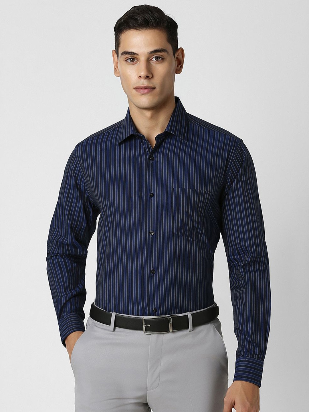 

Van Heusen Men Vertical Striped Cotton Casual Shirt, Navy blue