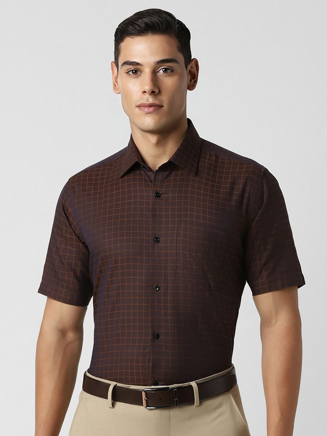 

Van Heusen Men Checked Pure Cotton Casual Shirt, Brown