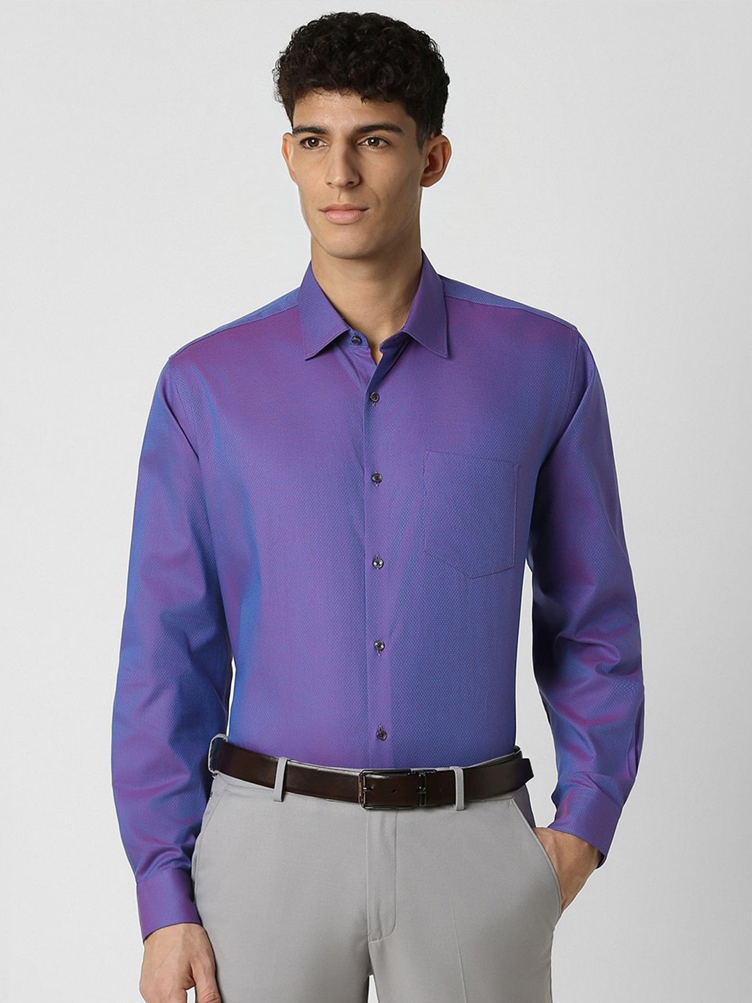 

Van Heusen Men Micro Ditsy Textured Pure Cotton Casual Shirt, Purple