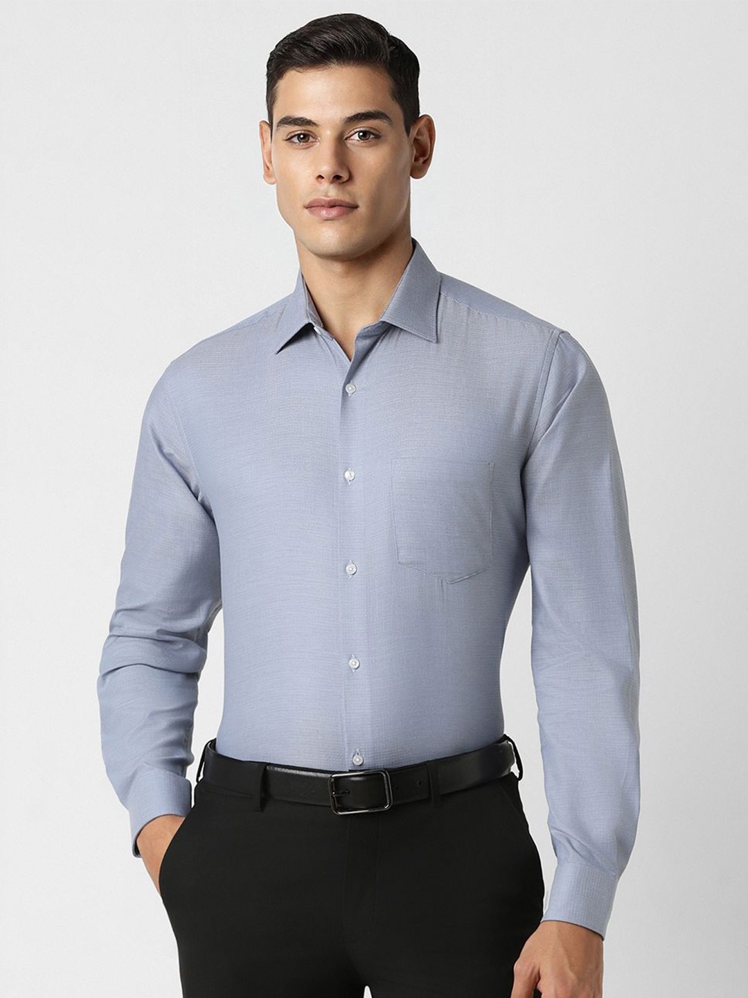 

Van Heusen Men Textured Pure Cotton Casual Shirt, Blue