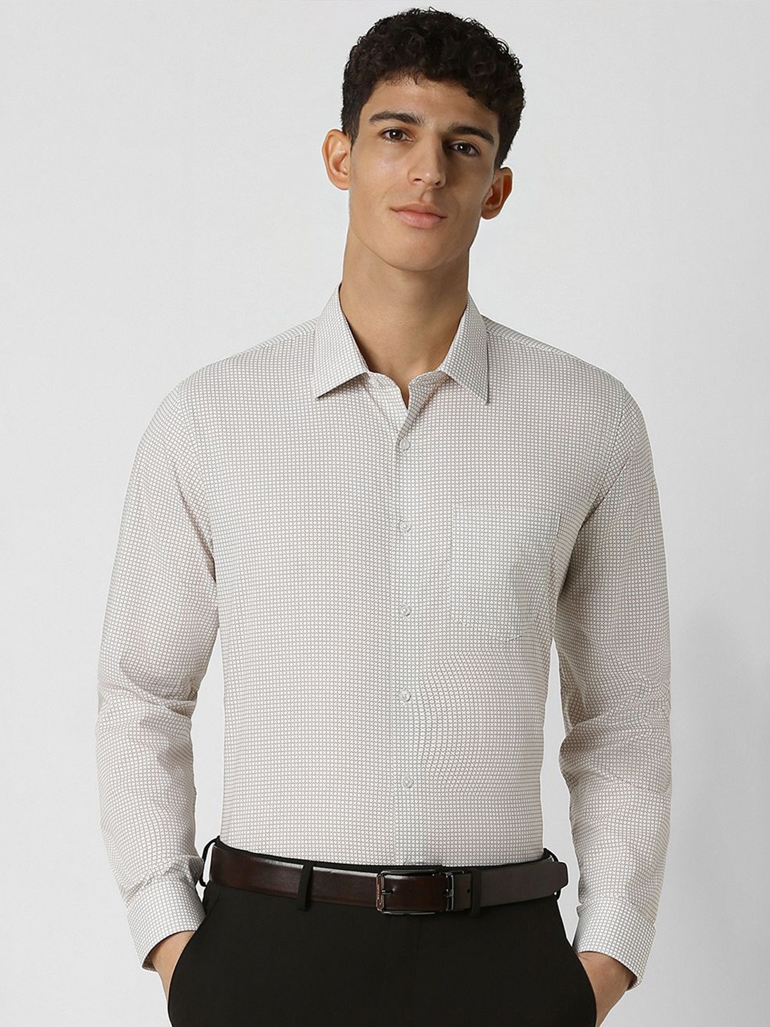 

Van Heusen Men Opaque Abstract Printed Spread Collar Formal Pure Cotton Shirt, White
