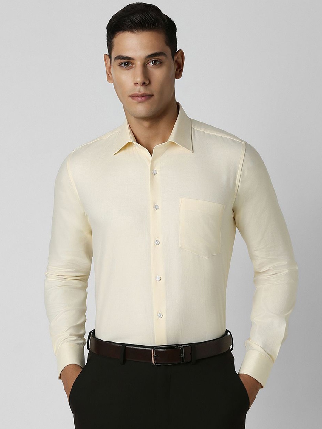 

Van Heusen Men Opaque Textured Spread Collar Formal Shirt, Yellow