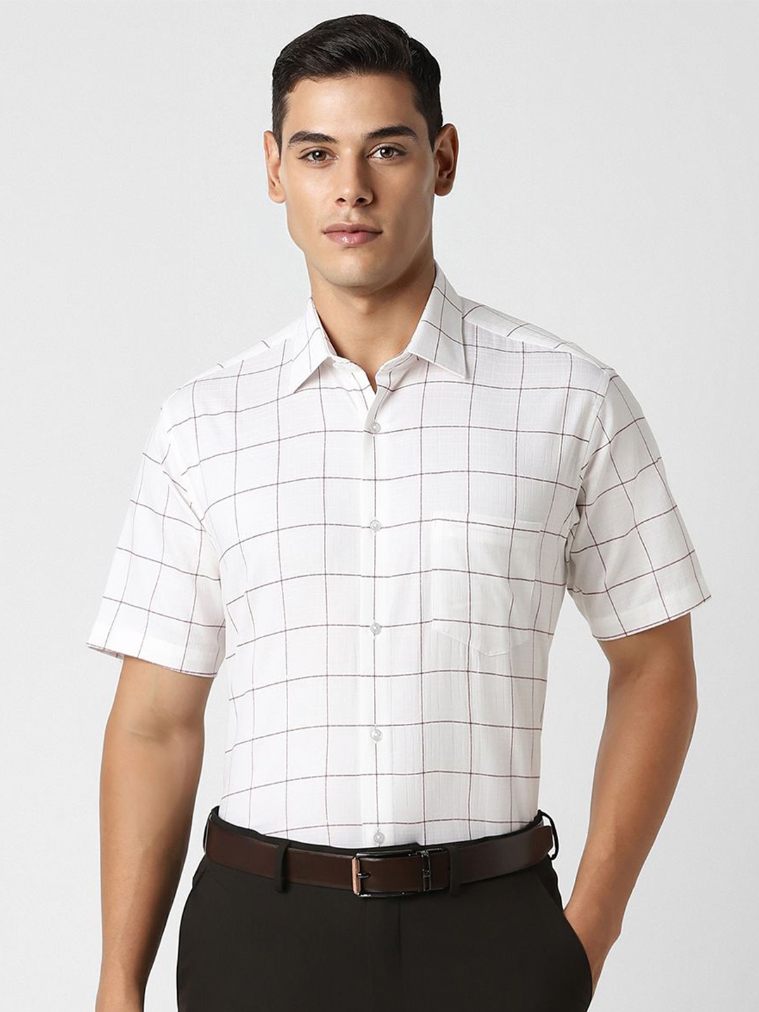 

Van Heusen Men Windowpane Checks Pure Cotton Casual Shirt, White