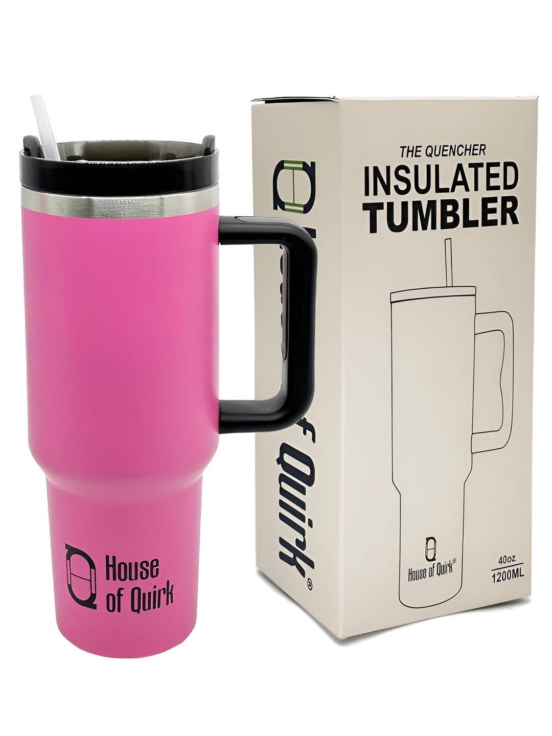 

HOUSE OF QUIRK Pink Stainless Steel Double Wall Vacuum Tumbler with Lid 1.2 Ltr