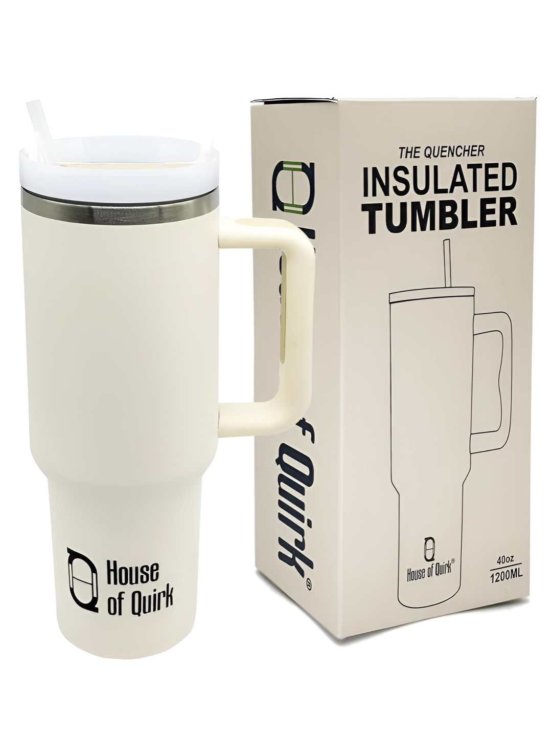 

HOUSE OF QUIRK Off White & Grey Stainless Steel Double Wall Vacuum Water Bottle1.2 Ltr