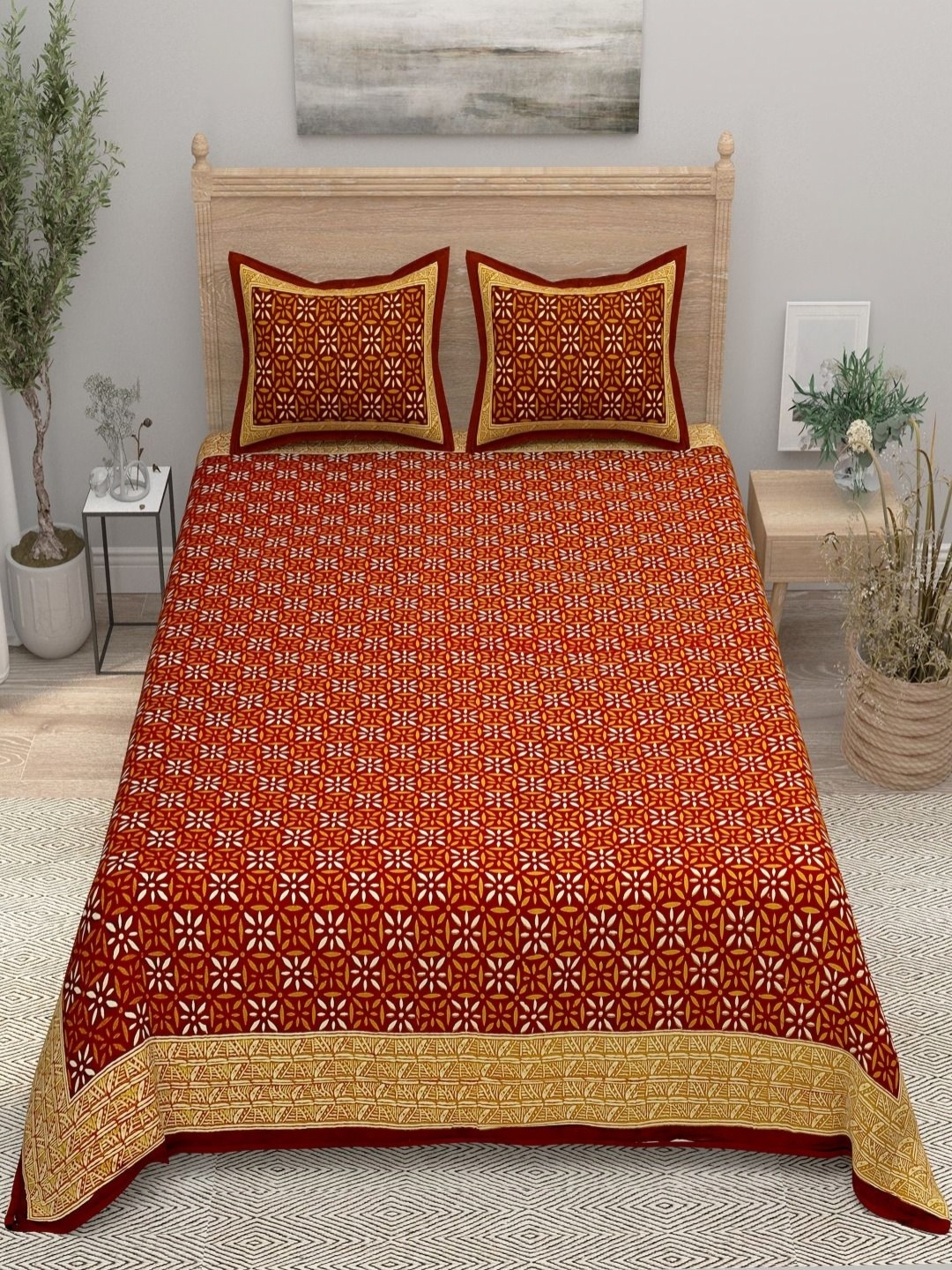 

Aura Red & Yellow Floral Printed 144 TC Pure Cototn King Bedsheet & 2 Pillow Covers