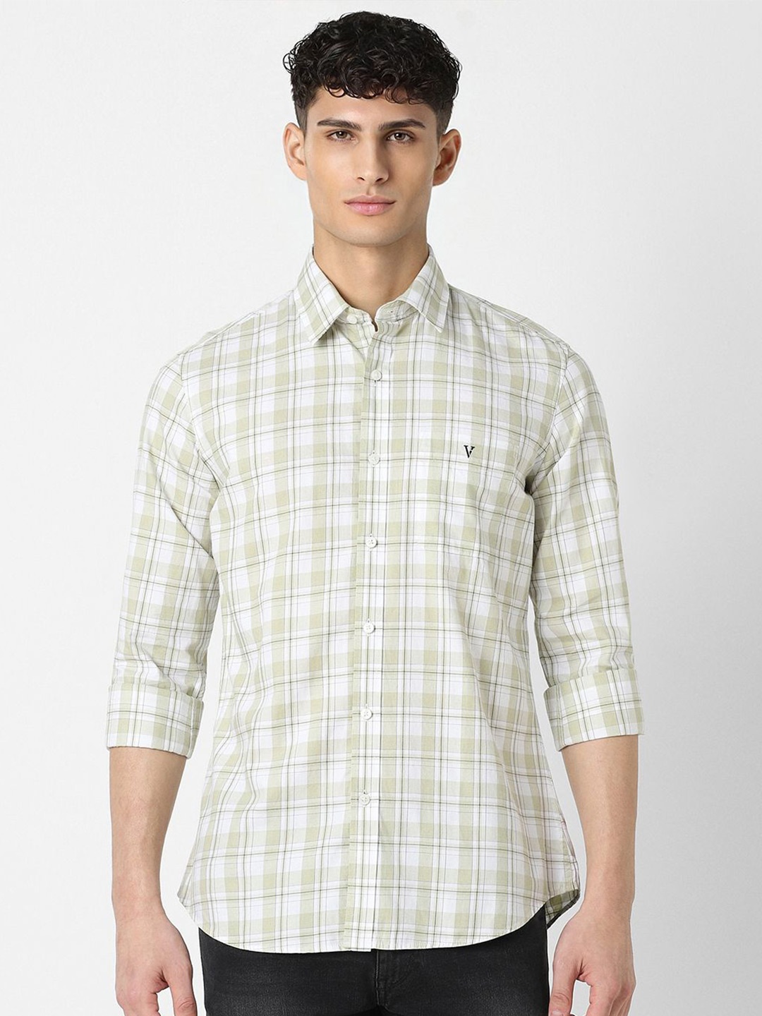 

Van Heusen Sport Men Slim Fit Checked Cotton Opaque Casual Shirt, Green