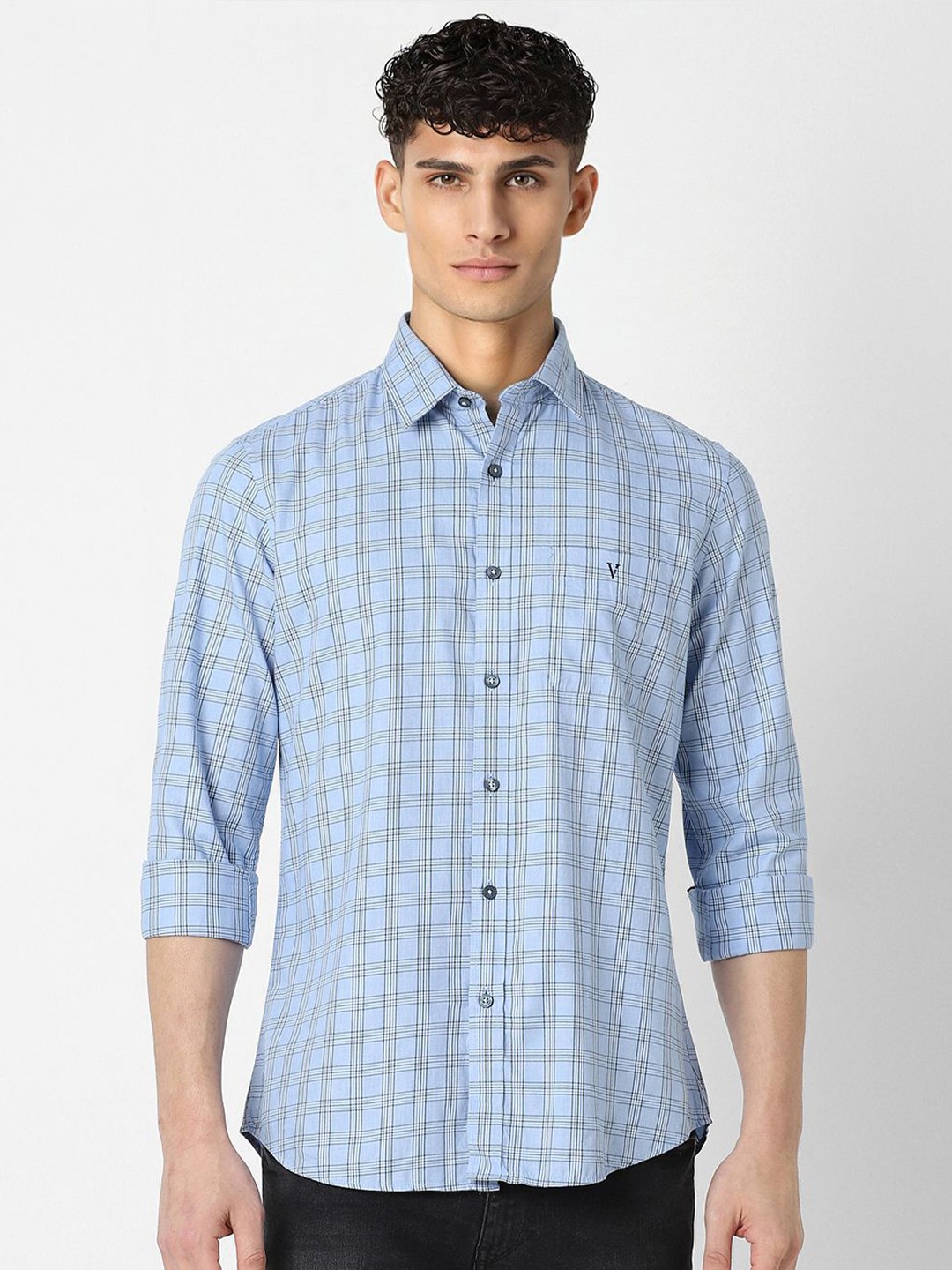 

Van Heusen Sport Men Slim Fit Checked Cotton Casual Shirt, Blue