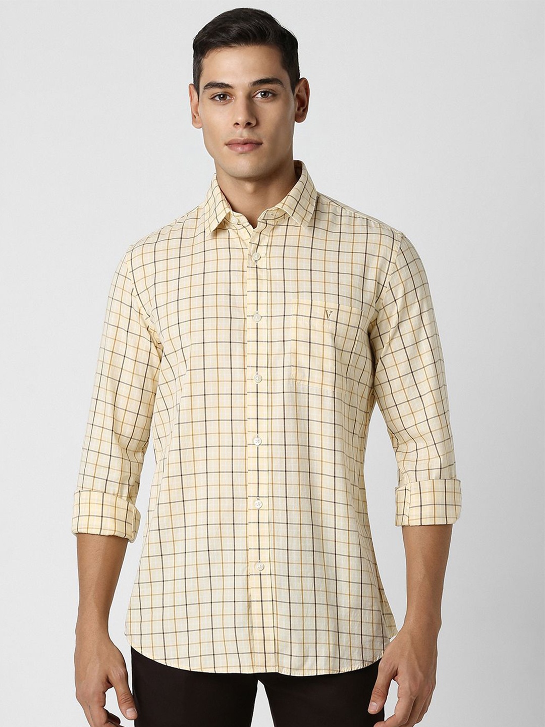 

Van Heusen Sport Men Checked Slim Fit Pure Cotton Casual Shirt, Yellow