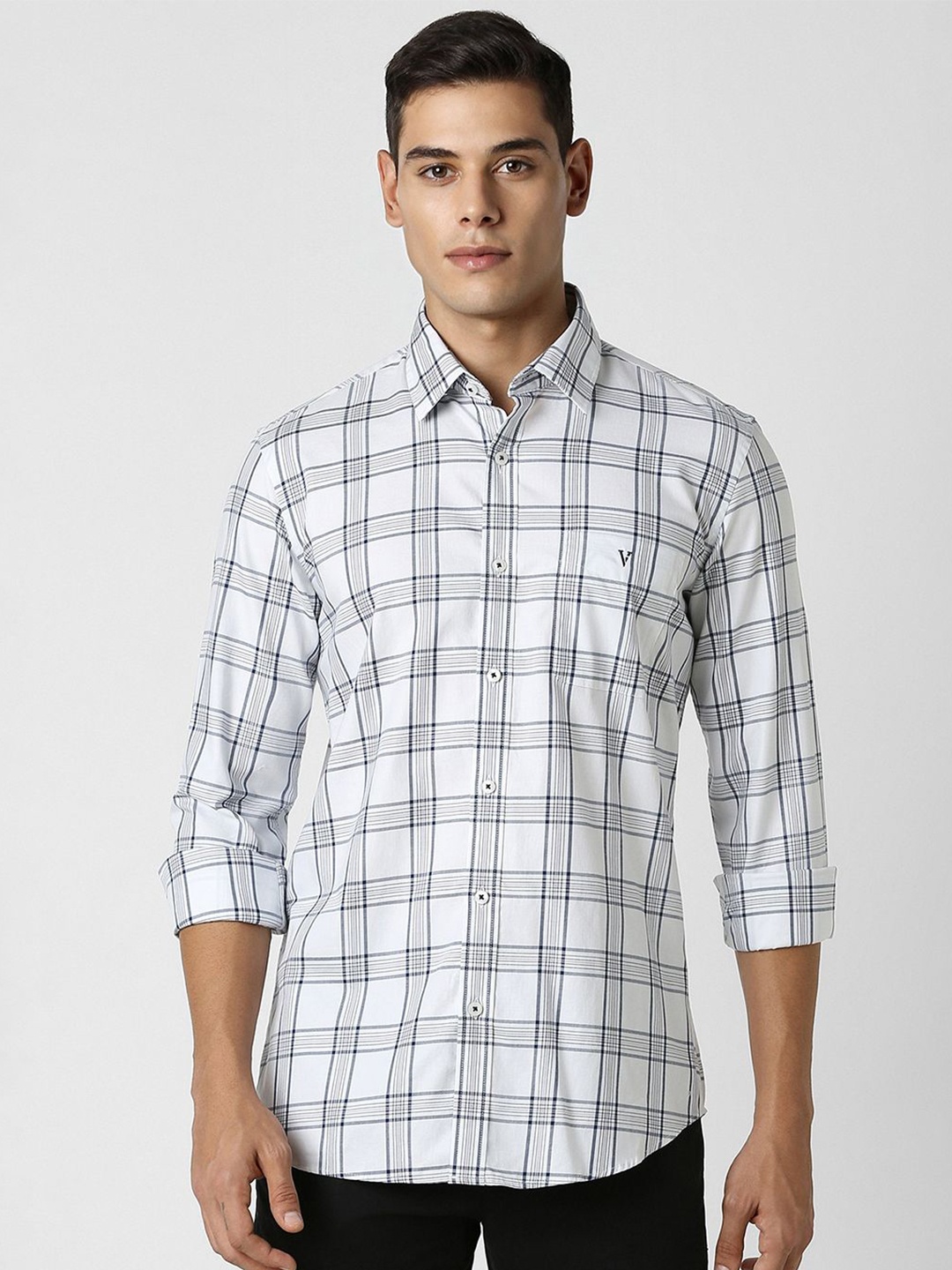 

Van Heusen Sport Men Slim Fit Tartan Checks Pure Cotton Casual Shirt, White