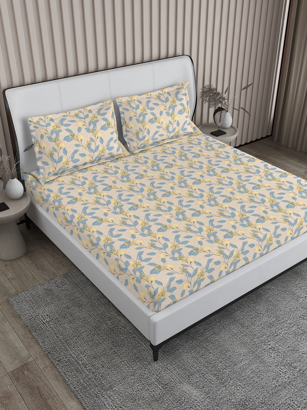 

Boutique Living India Yellow Printed 200 TC Pure Cotton King Bedsheet & 2 Pillow Covers