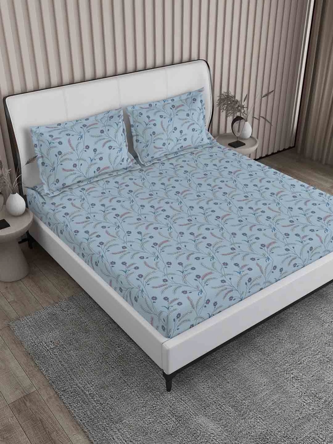 

Boutique Living India Blue Printed 200 TC Pure Cotton King Bedsheet & 2 Pillow Covers