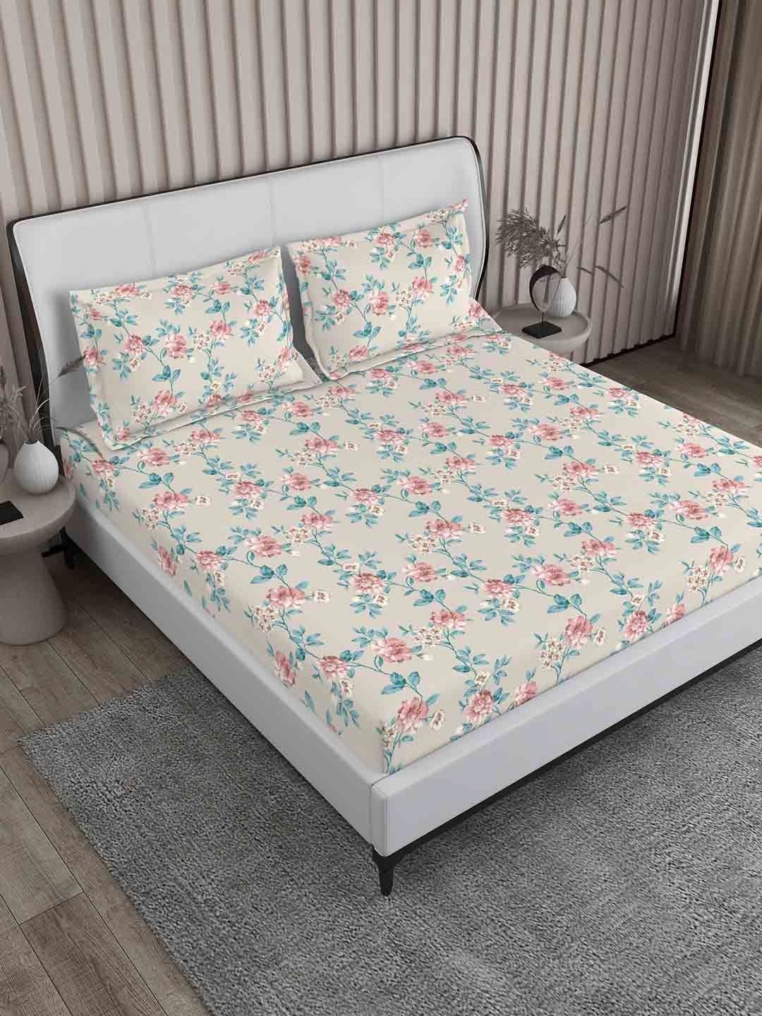 

Boutique Living India Cream Printed Pure Cotton 200TC Double King Bedsheet & Pillow Covers
