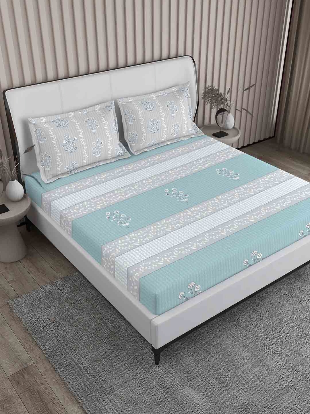 

Boutique Living India Blue Printed Pure Cotton 200TC Double King Bedsheet & Pillow Covers