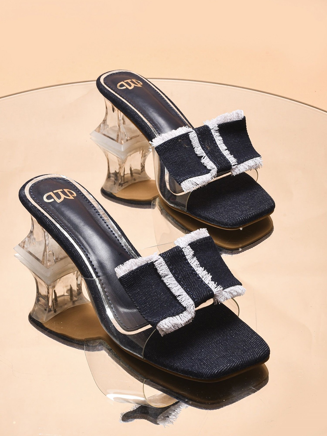 

Try Me Bows Detailed Block Heeled Sandals, Navy blue