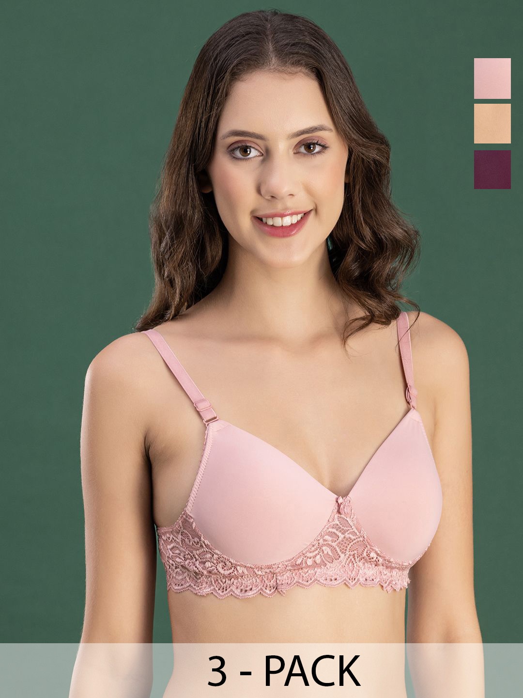 

DressBerry Bra Medium Coverage Lightly Padded Pack of 3, Pink