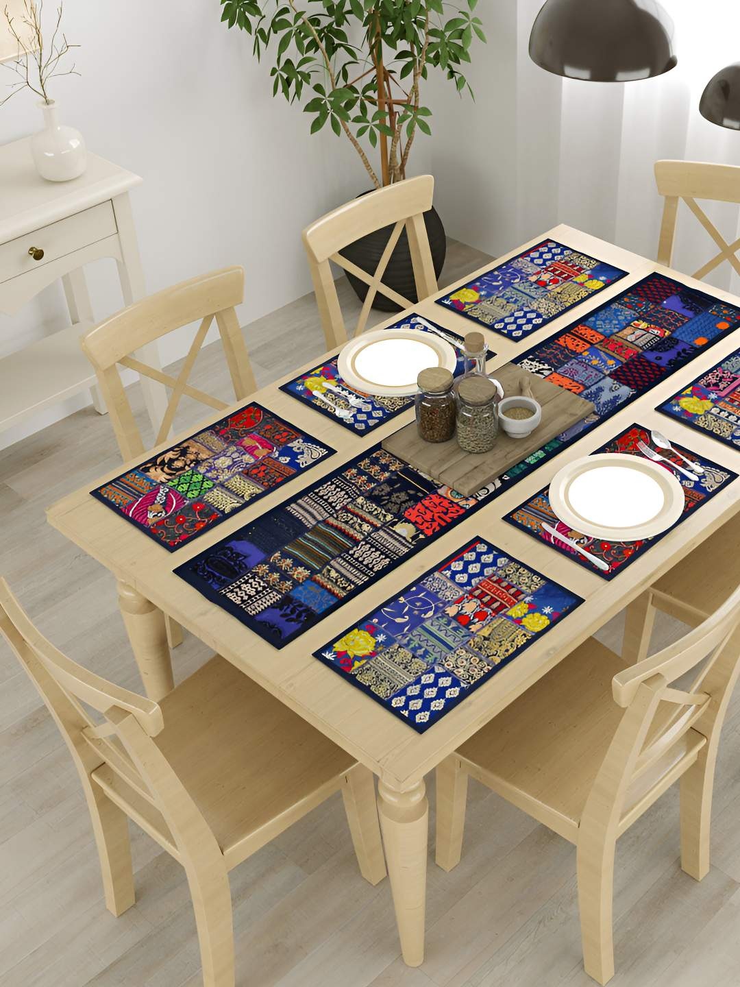 

E-Ezra Blue & Black Abstract Printed Pure Cotton Table Runners