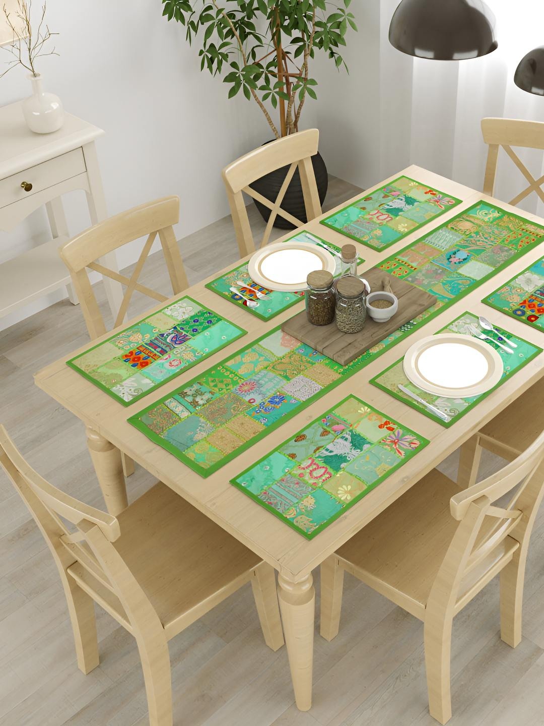 

E-Ezra Green & Blue Ethnic Motifs Printed Pure Cotton Table Runners