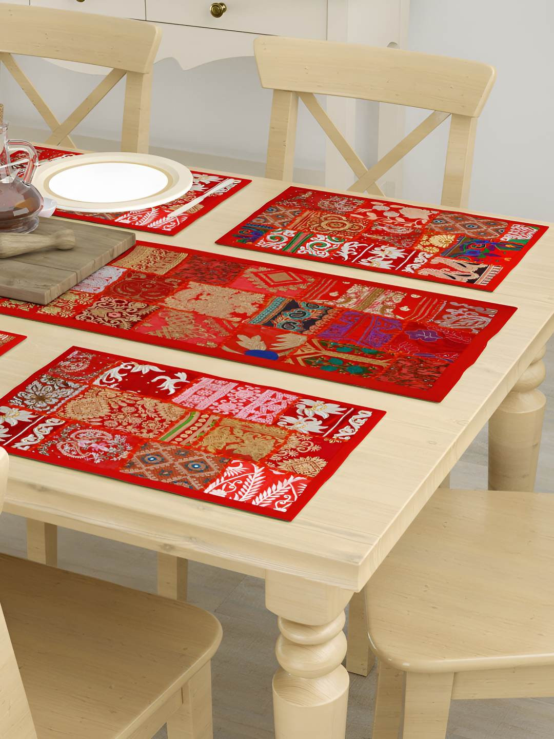 

E-Ezra Red & Green Ethnic Motifs Printed Pure Cotton Table Runners