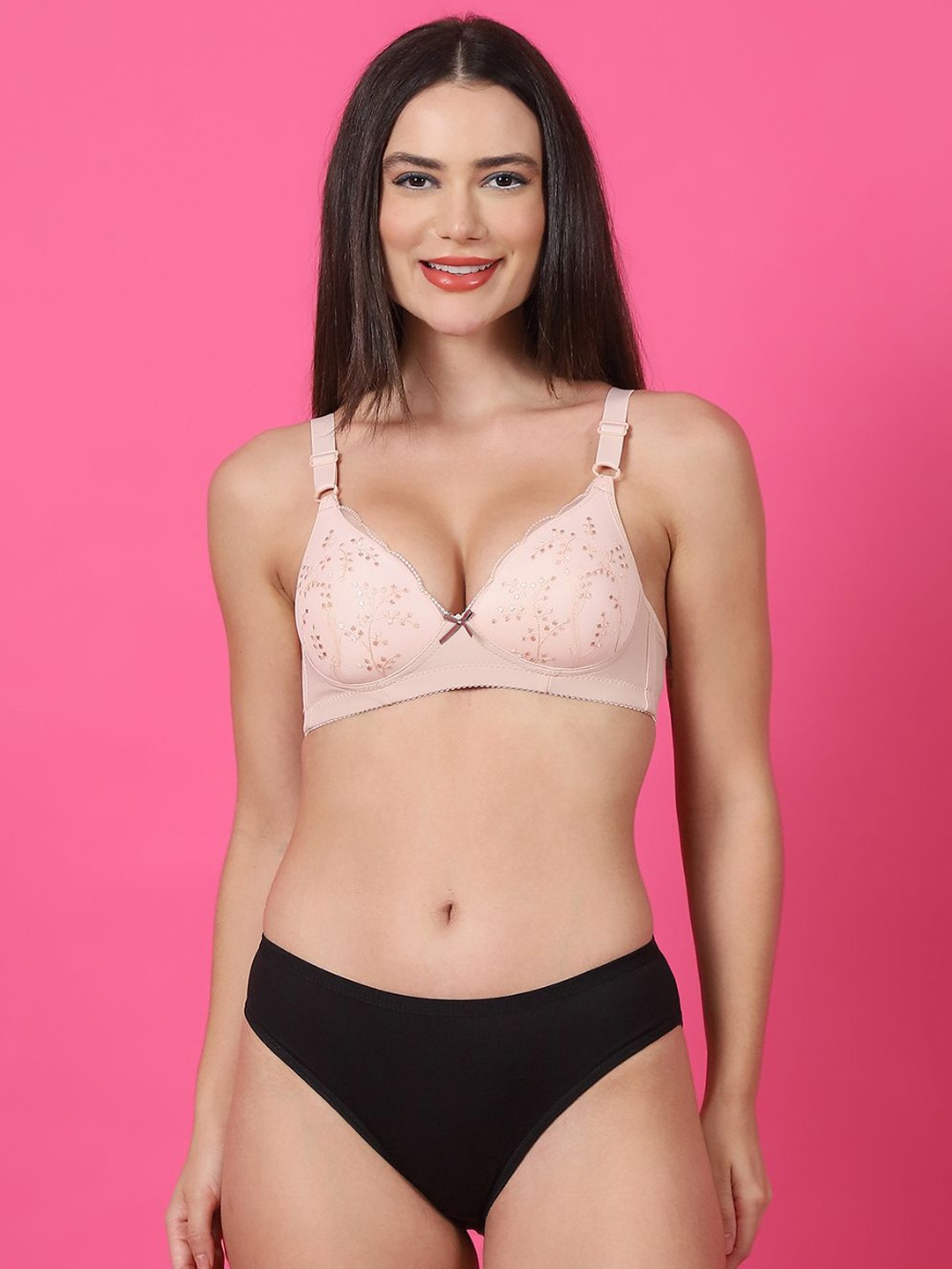 

PrettyCat Lightly Padded Laced Lingerie Set, Beige