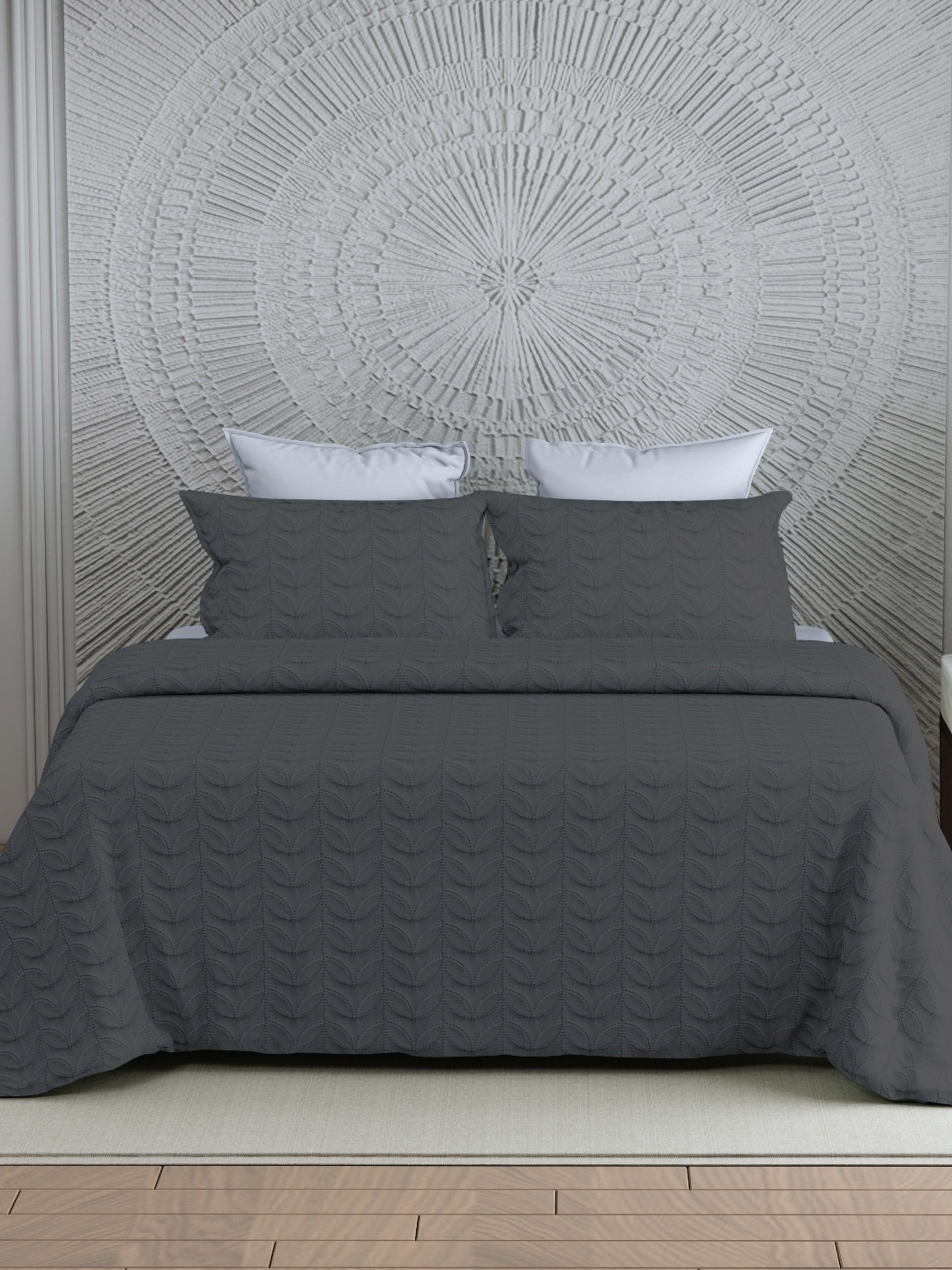 

LABHAM Dark Grey Textured Double King Bed Cover Set