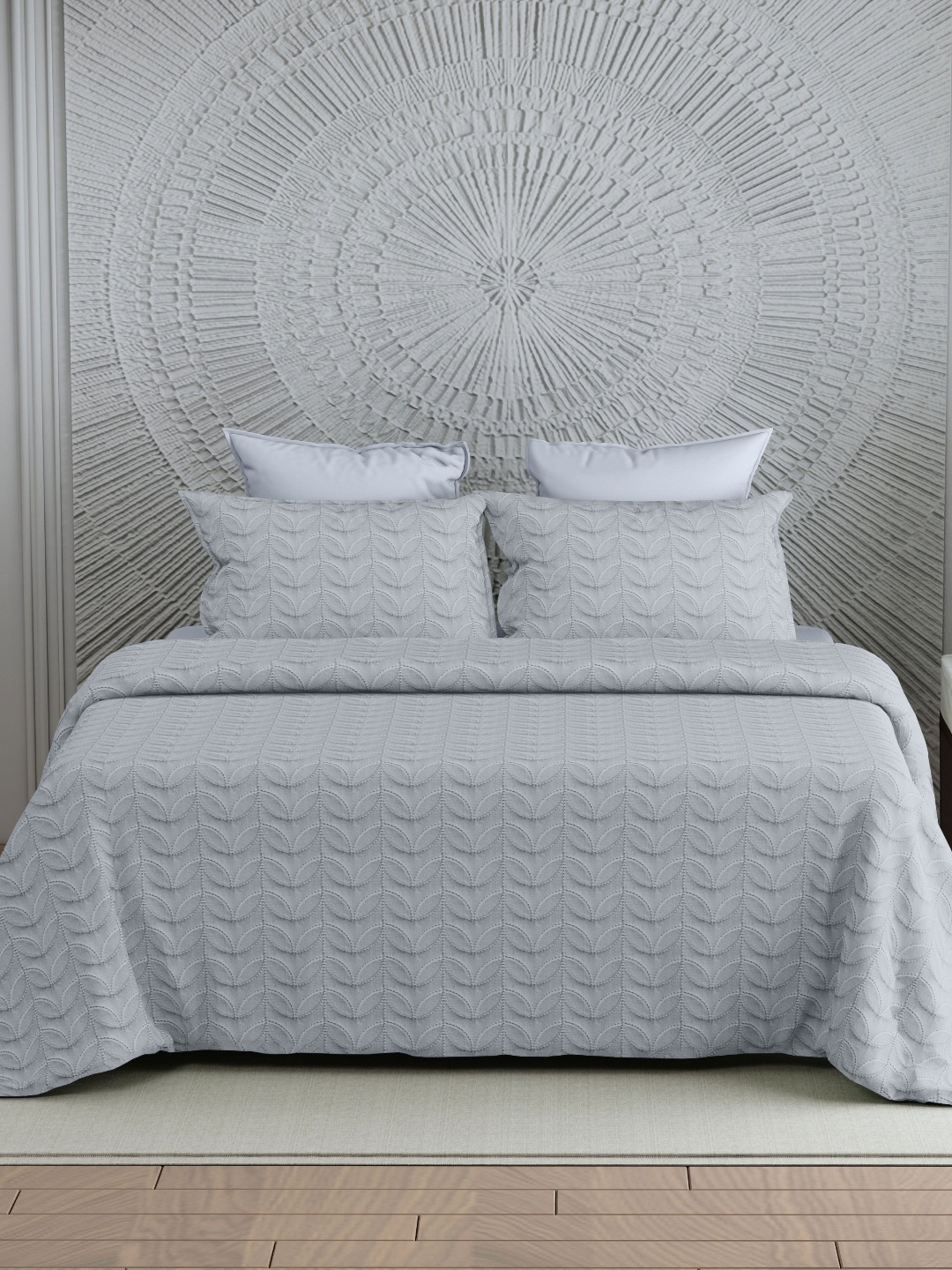 

LABHAM Grey Textured Double King Bed Cover With 2 Pillow Covers