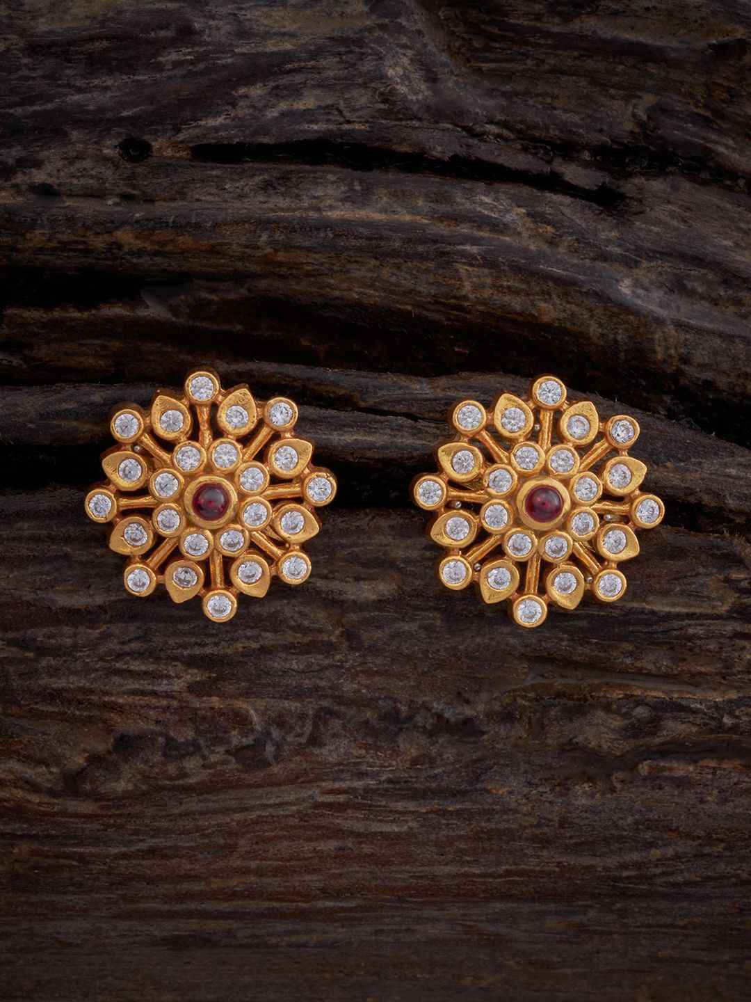 

Kushal's Fashion Jewellery Gold-Plated Ethnic 92.5 Pure Silver Temple Earring, Red