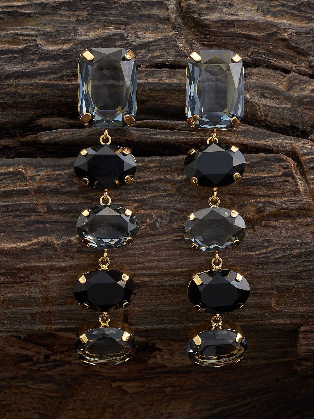 

Kushal's Fashion Jewellery Gold-Plated Cubic Zirconia-Studded Square Drop Earrings