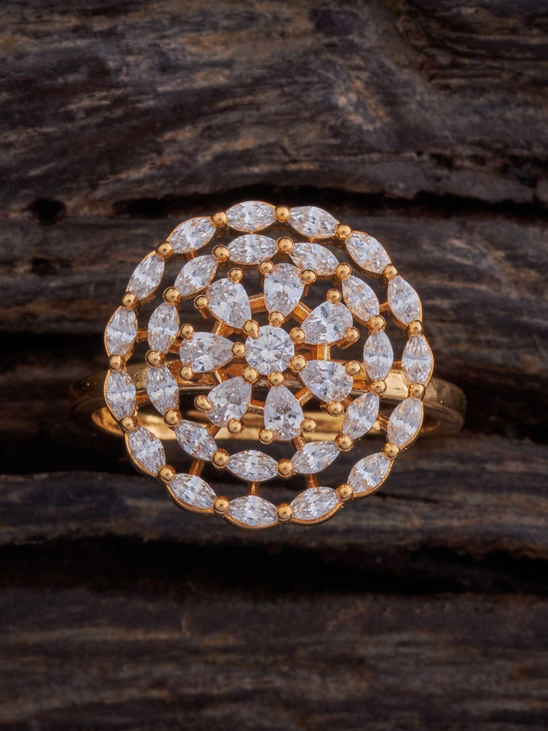 

Kushal's Fashion Jewellery Gold Plated Cubic Zirconia Studded Finger Ring