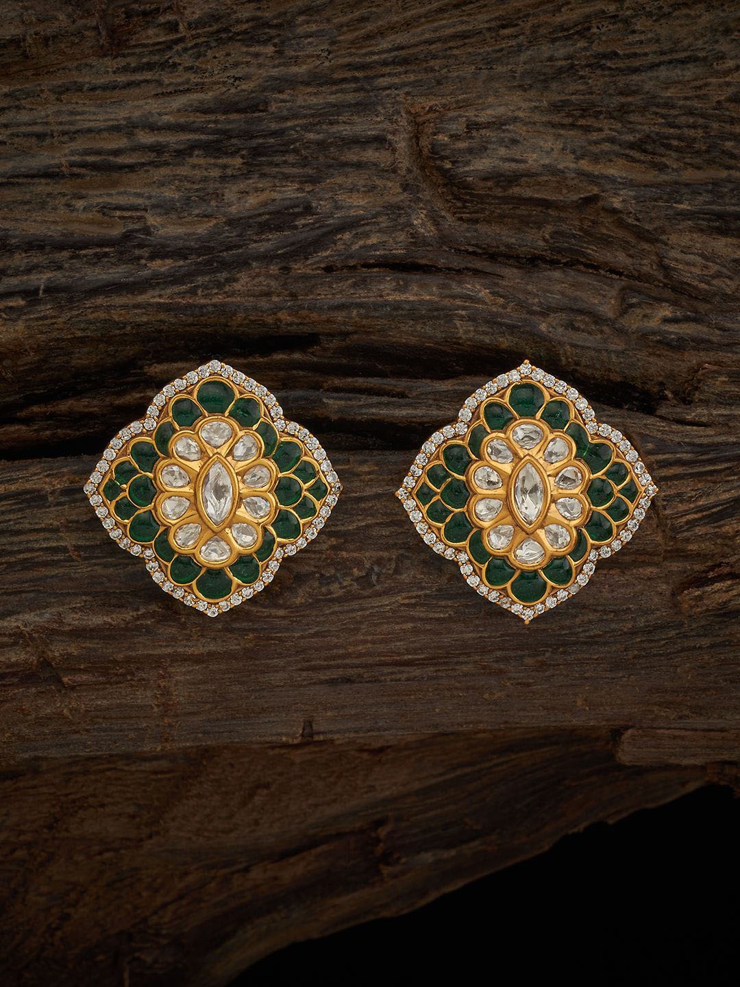 

Kushal's Fashion Jewellery Kundan-Studded Classic Studs Earrings, Green