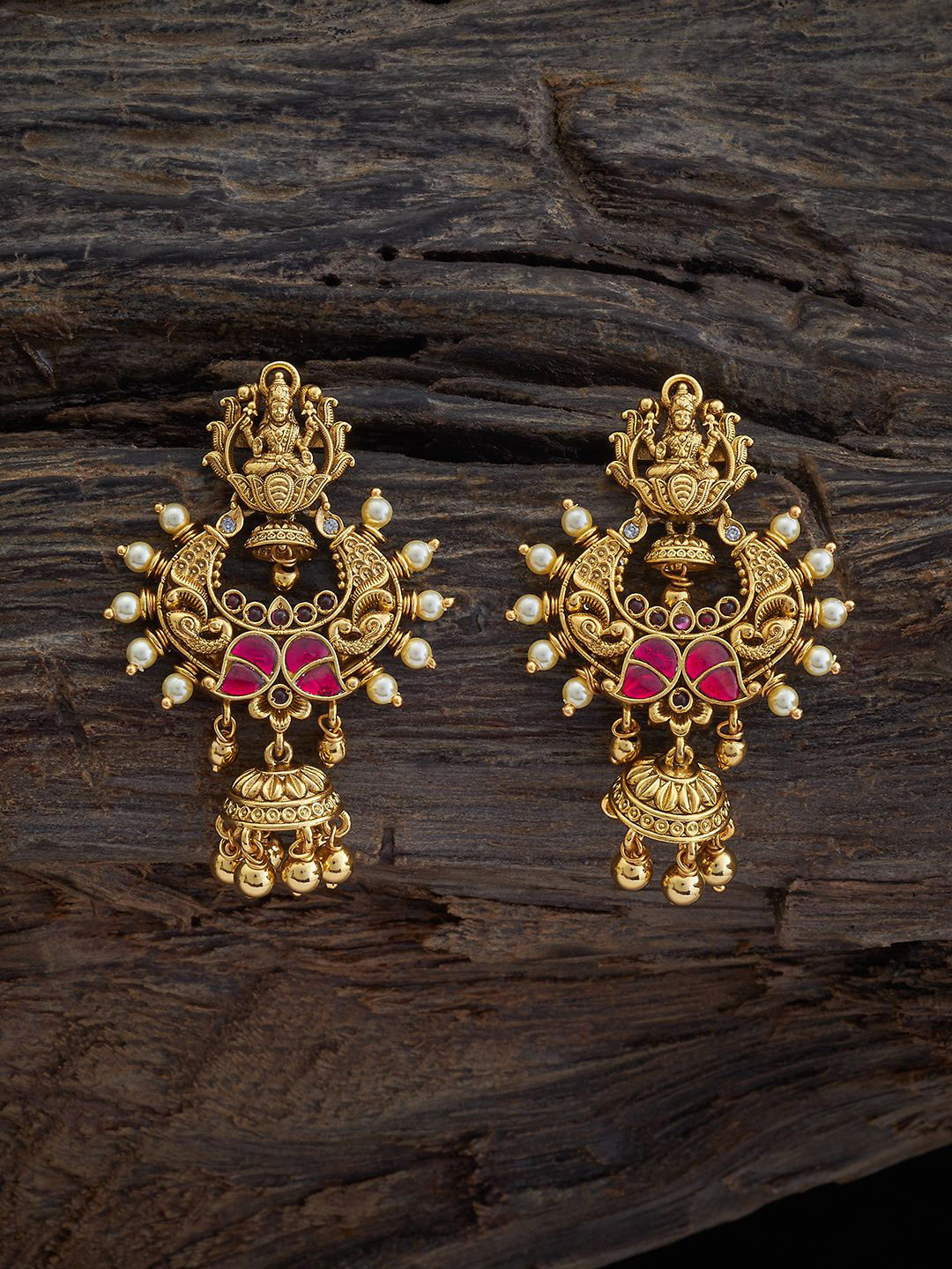

Kushal's Fashion Jewellery Gold-Plated Stone-Studded 92.5 Silver Drop Earrings