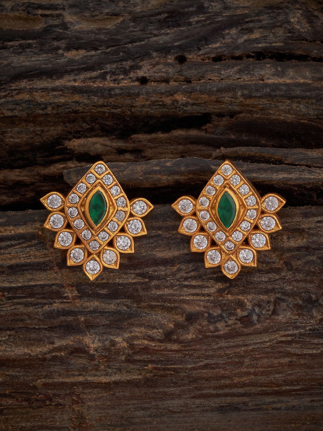

Kushal's Fashion Jewellery Gold-Plated Stone-Studded 925 Silver Studs Earrings