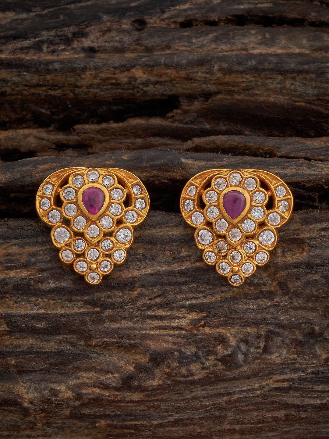 

Kushal's Fashion Jewellery Gold-Plated Stone-Studded 92.5 Pure Silver Stud Earrings